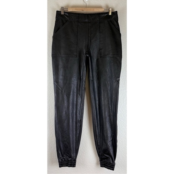 SPANX Faux Leather Jogger Pants Black slim skinny cargo pockets, size XL - Picture 2 of 14